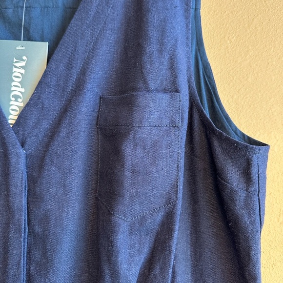 ModCloth Sleeveless Navy Blue Linen Blend Dress Size 14 NEW - Picture 3 of 9